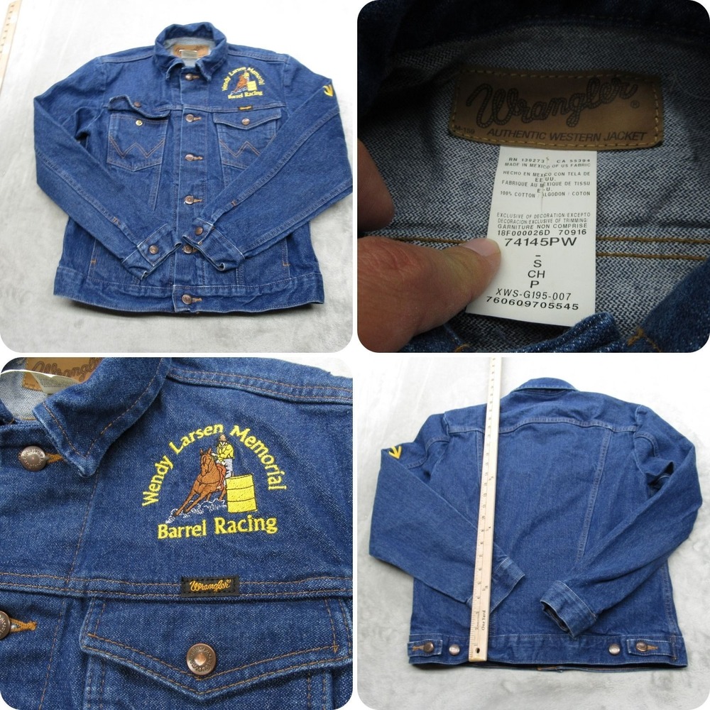 Wrangler Denim Jacket Women Small Dark Wash Western Cowboy Cut Unlined Logo VTG‎